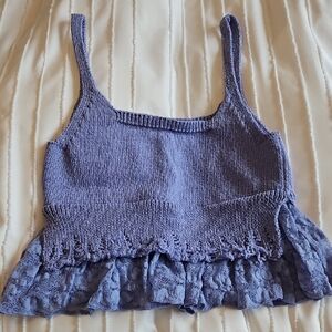 Zara Purple Knit Lace Trim Top